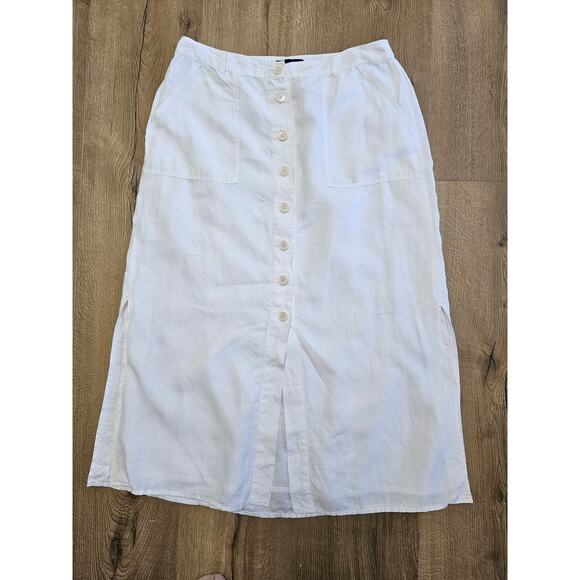 Talbots White Linen Lined Button Maxi Skirt Minimalism Clean Girl Boho 14 EUC - Picture 1 of 7